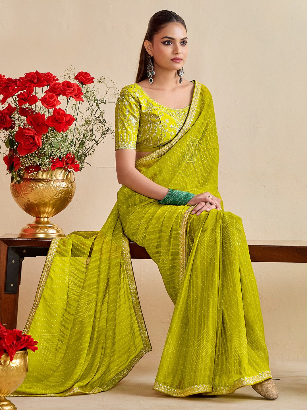 Polyester Heritage Bandhani Style Digital Printed Saree - Ressa