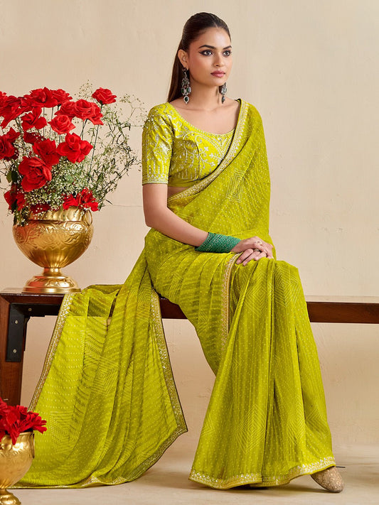 Polyester Heritage Bandhani Style Digital Printed Saree - Ressa