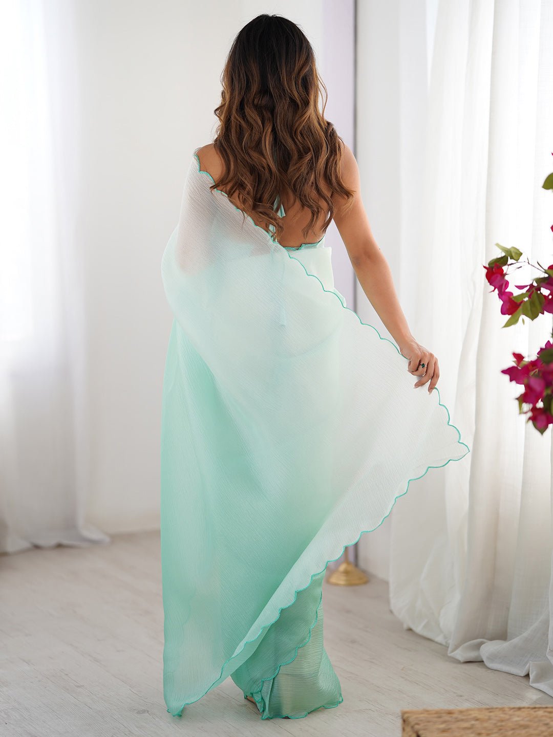 Polyester Scalloped Borde Modern Aesthetic Saree - Ressa
