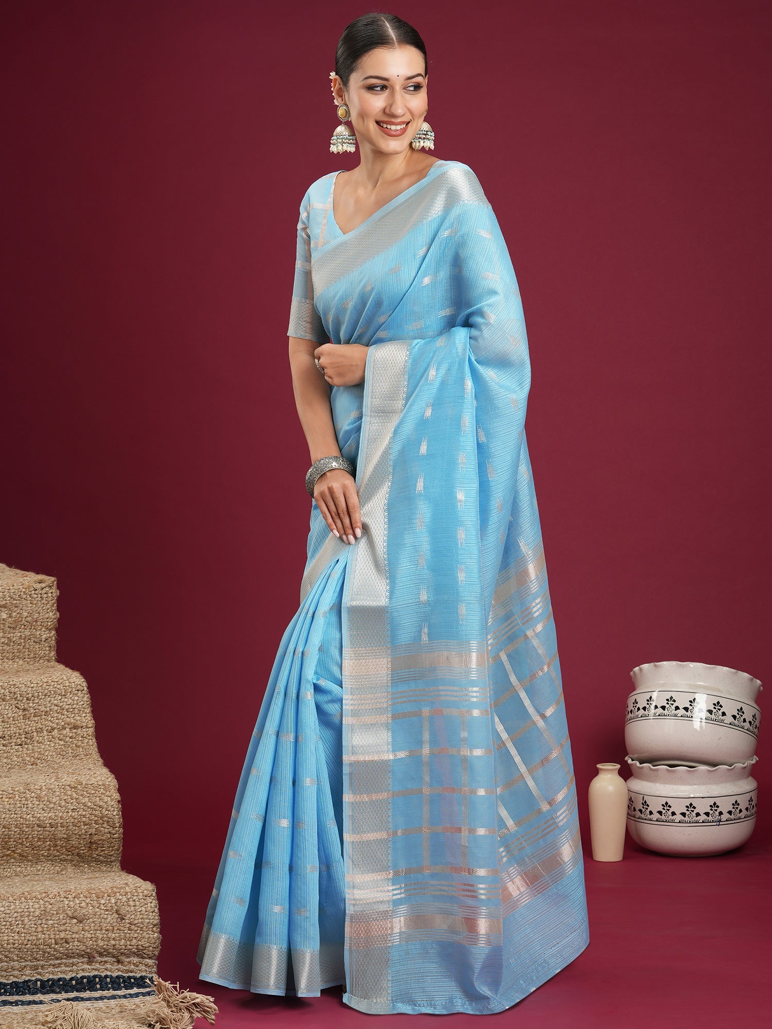 Powder Blue Tissue Organza Saree - Ressa