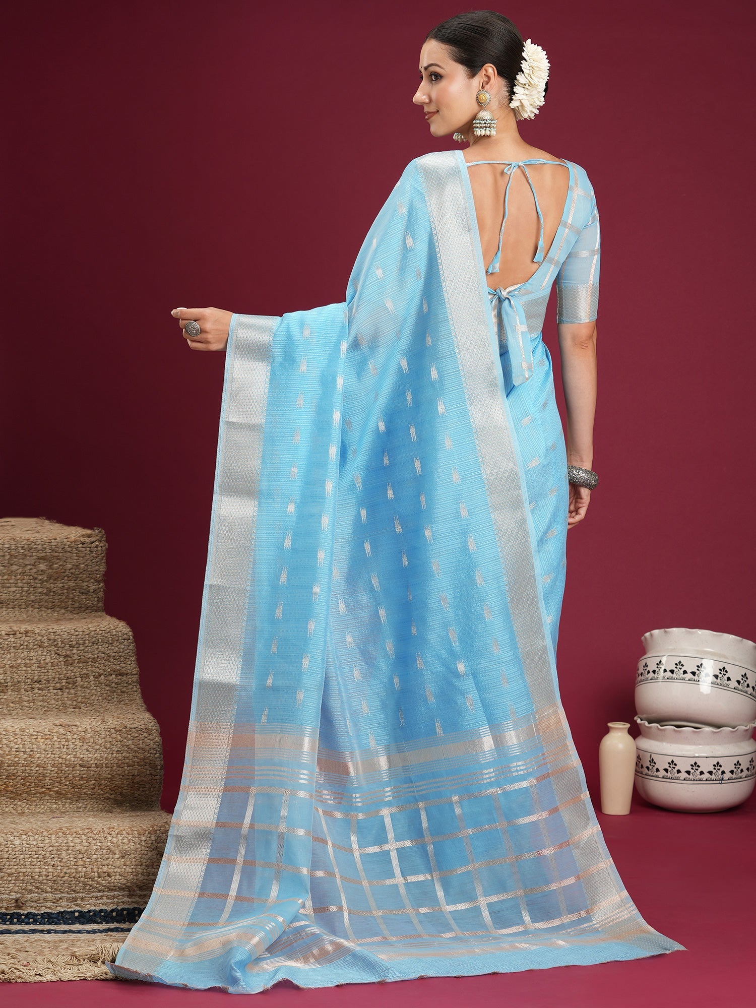 Powder Blue Tissue Organza Saree - Ressa