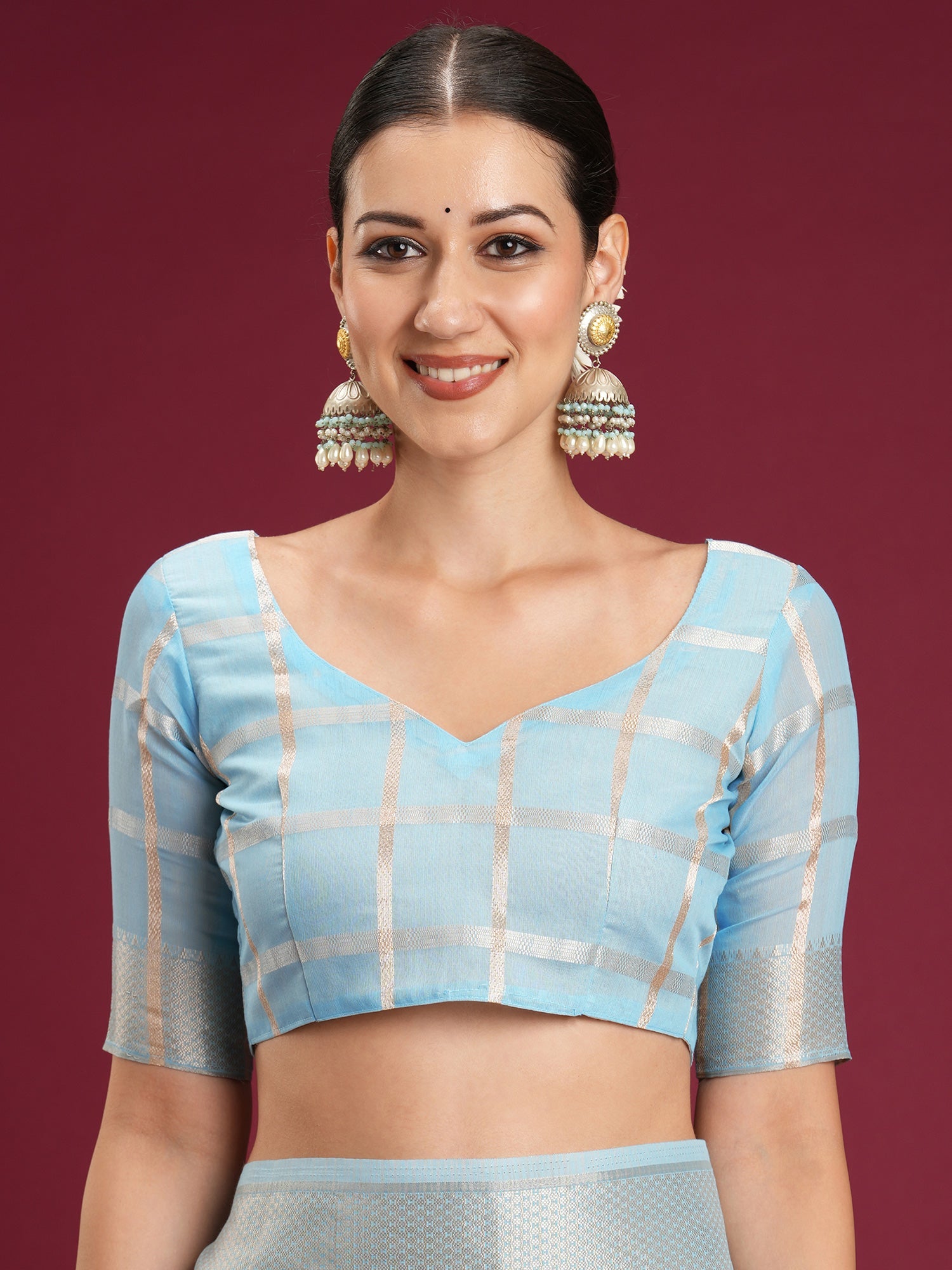 Powder Blue Tissue Organza Saree - Ressa