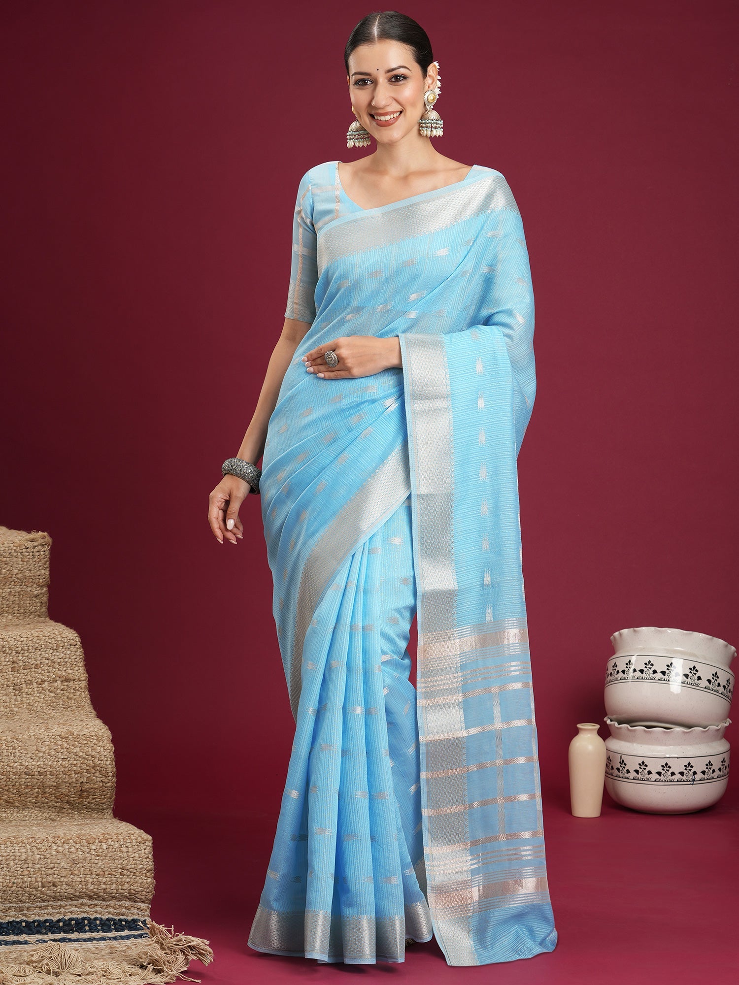 Powder Blue Tissue Organza Saree - Ressa