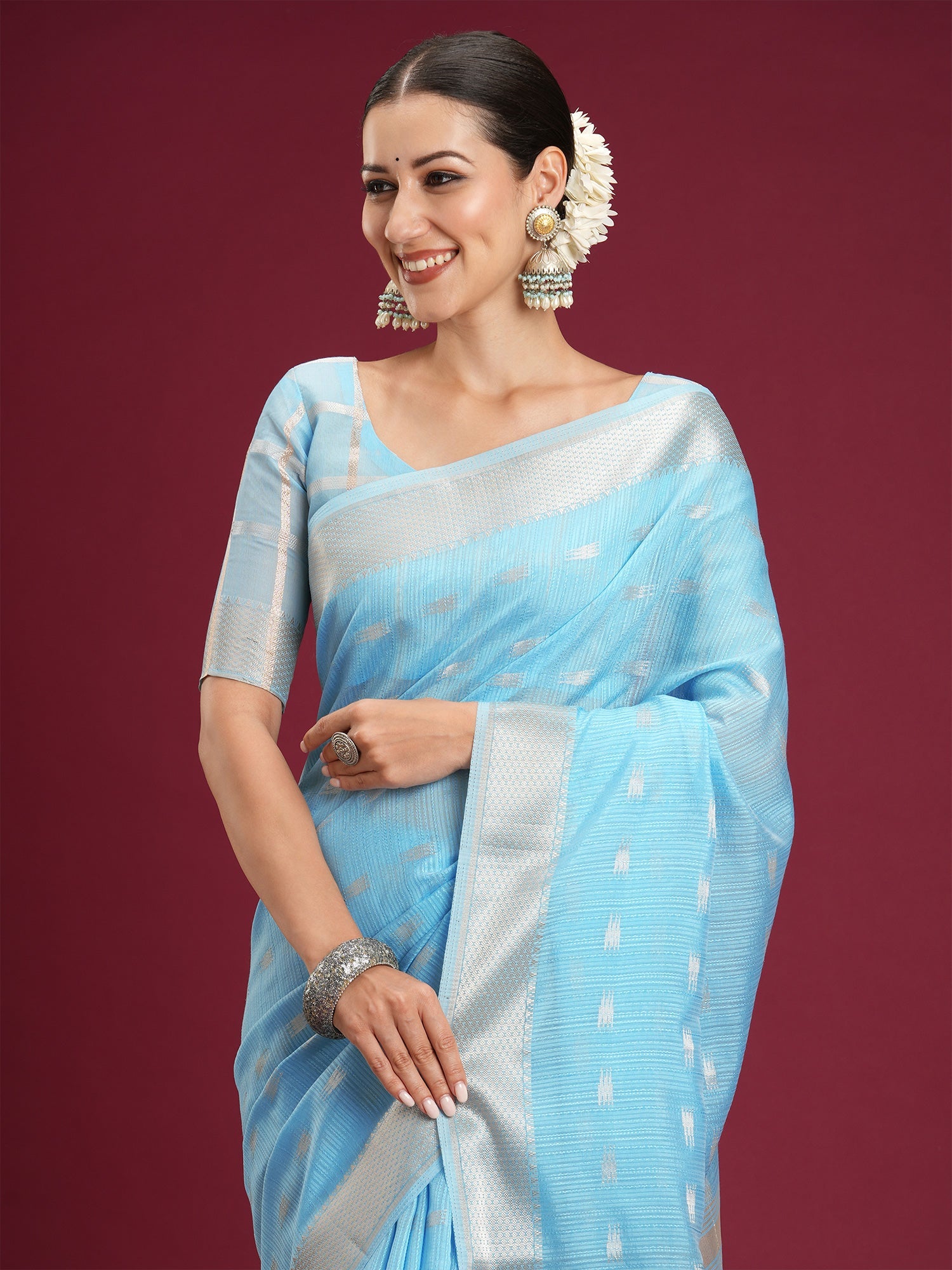 Powder Blue Tissue Organza Saree - Ressa