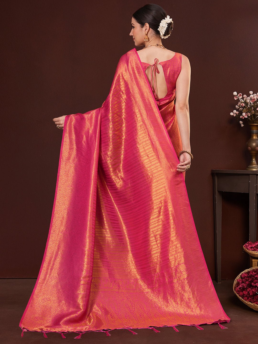 Pink Silk Blend Kanjeevaram Saree - Ressa