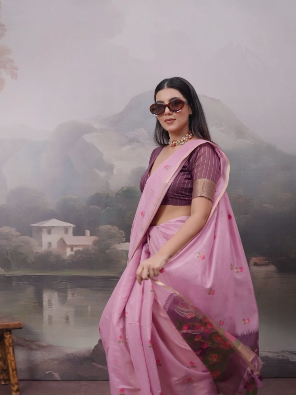 Lavender Cotton Woven Printed Saree