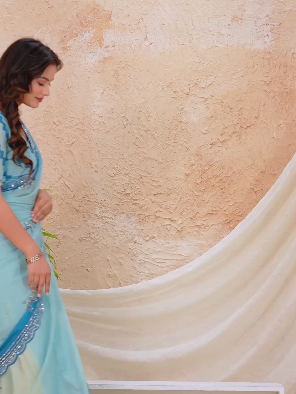 Ambika Light Blue Elephant Georgette Saree with Scallop Border & Light Blue Blouse Piece