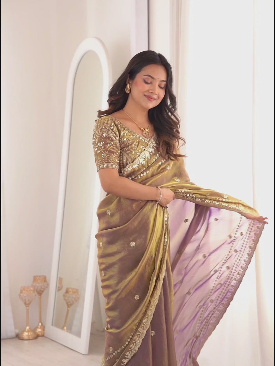 Metalic Satin Emblished Party Wear Saree