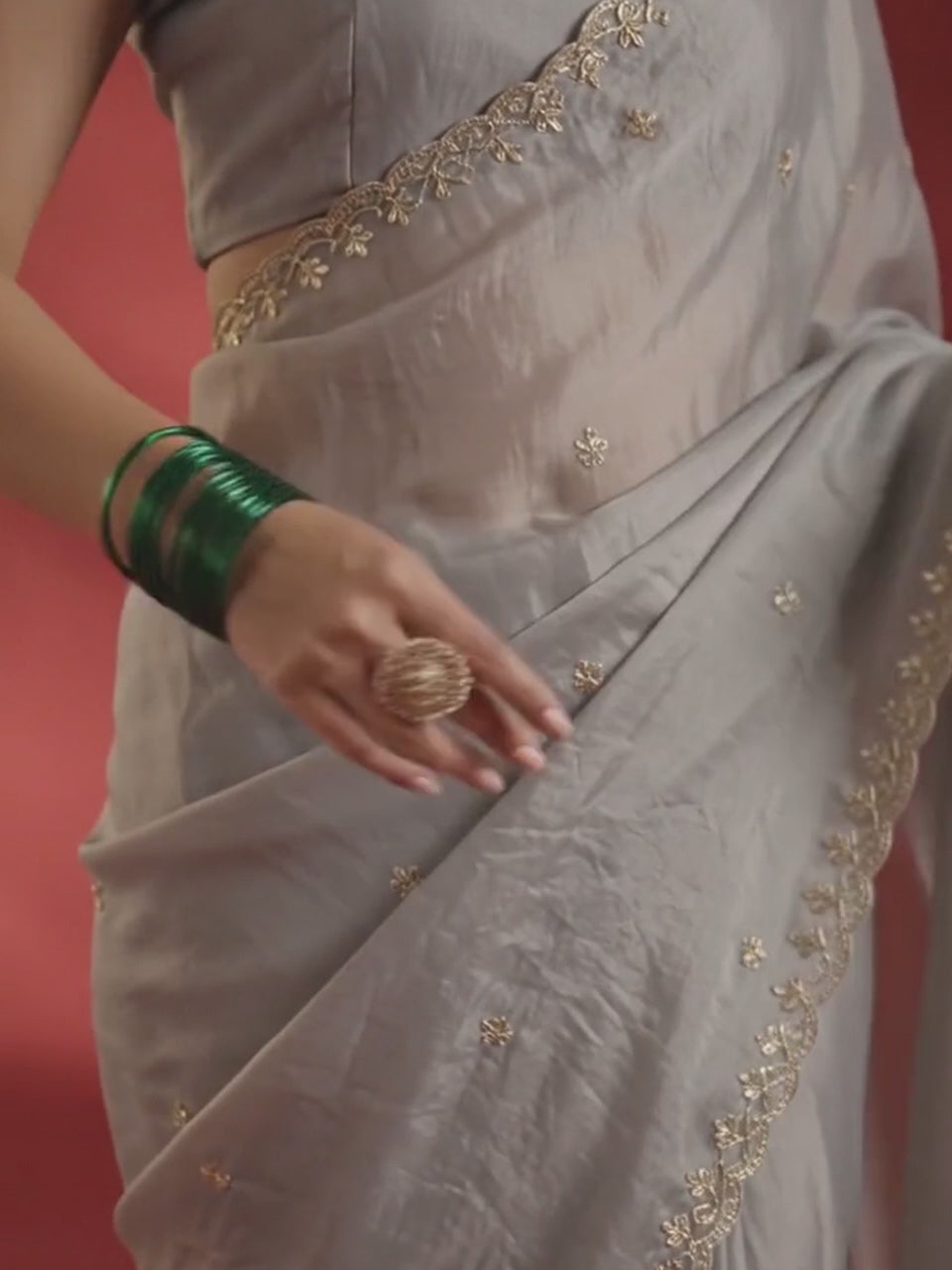 Apeksha Beige Embellished Paper Silk Saree with Embellished Border & Beige Blouse Piece