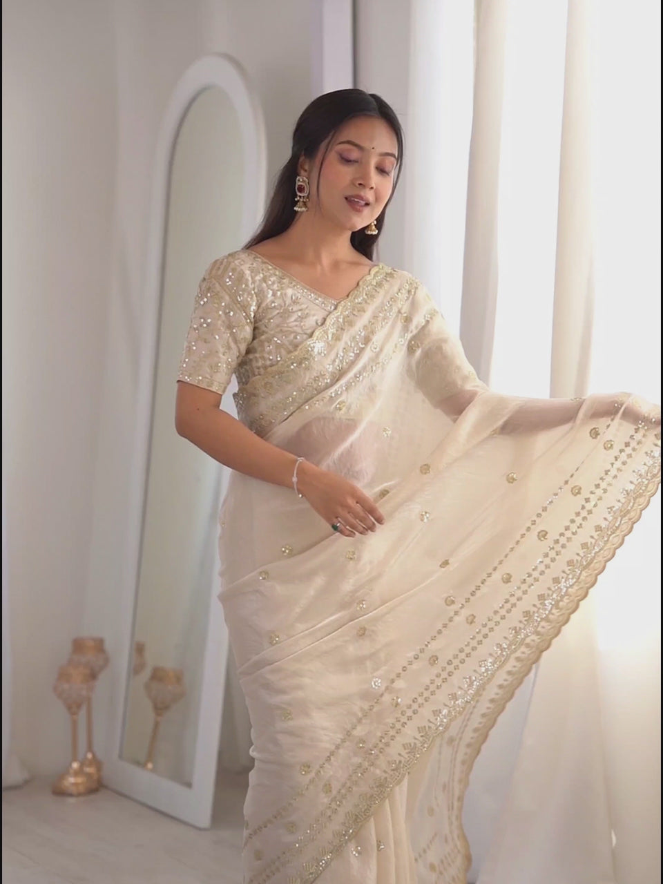 Off-White Emblished Party Wear saree