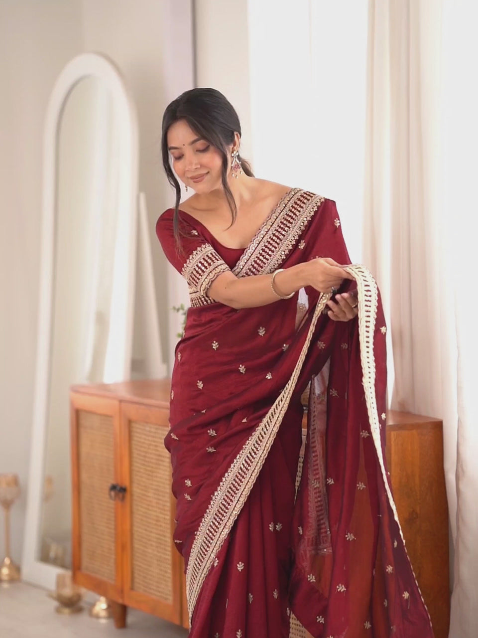 Maroon Embroidered Art Silk Saree