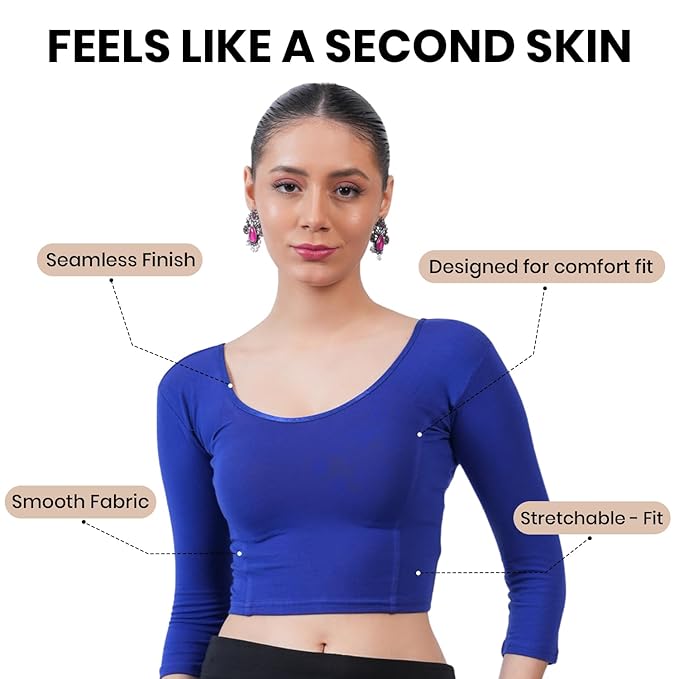 Blue Cotton Round Neck design Blouse - Ressa