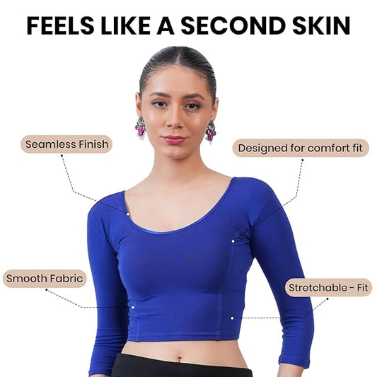 Blue Cotton Round Neck design Blouse - Ressa