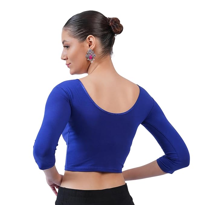 Blue Cotton Round Neck design Blouse - Ressa