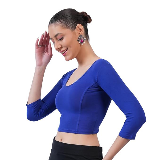 Blue Cotton Round Neck design Blouse - Ressa