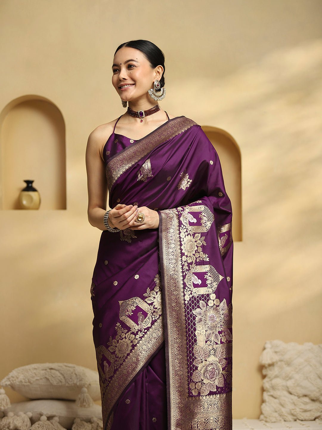 Pure Silk Banarasi Saree in Deep Purple - Ressa