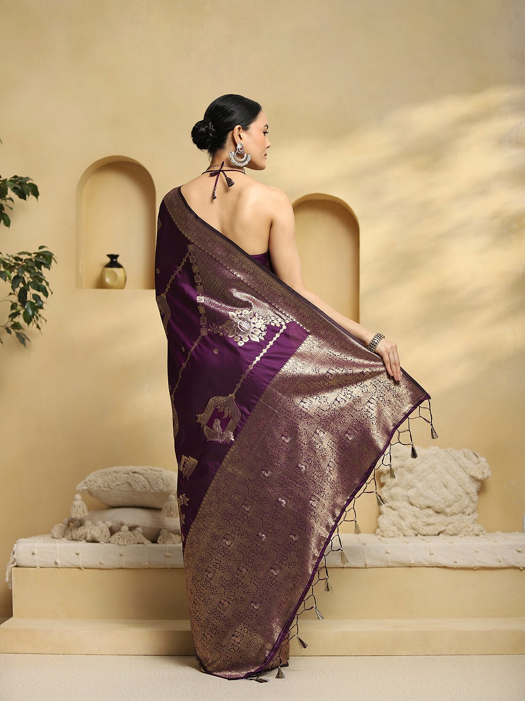 Pure Silk Banarasi Saree in Deep Purple - Ressa