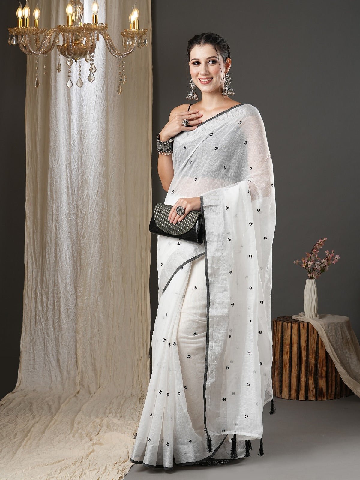 Pure White Cotton Silk Saree - Ressa