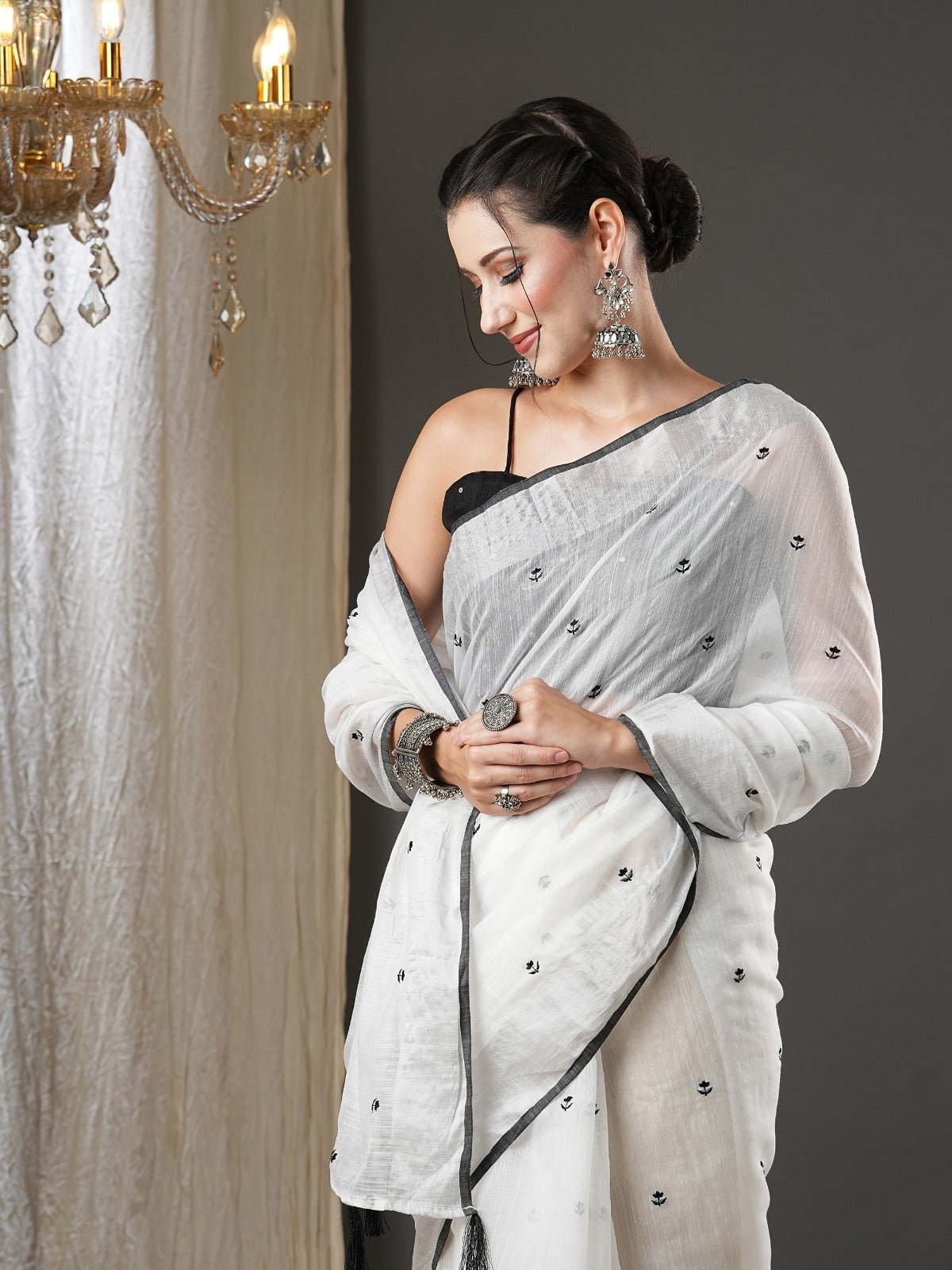 Pure White Cotton Silk Saree - Ressa