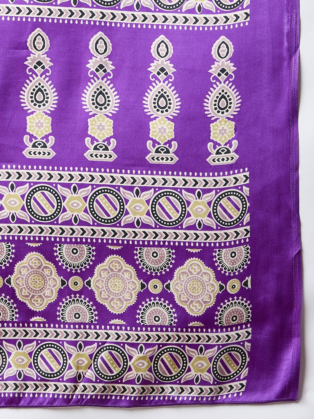 Purple Ajrakh Print Satin Silk Saree - Ressa