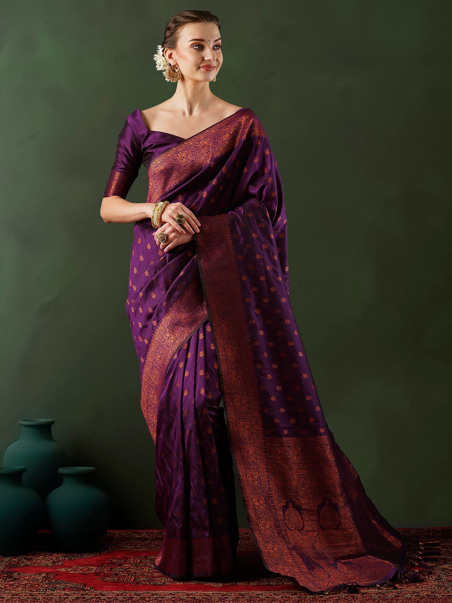 Purple Banarasi Silk Saree - Ressa