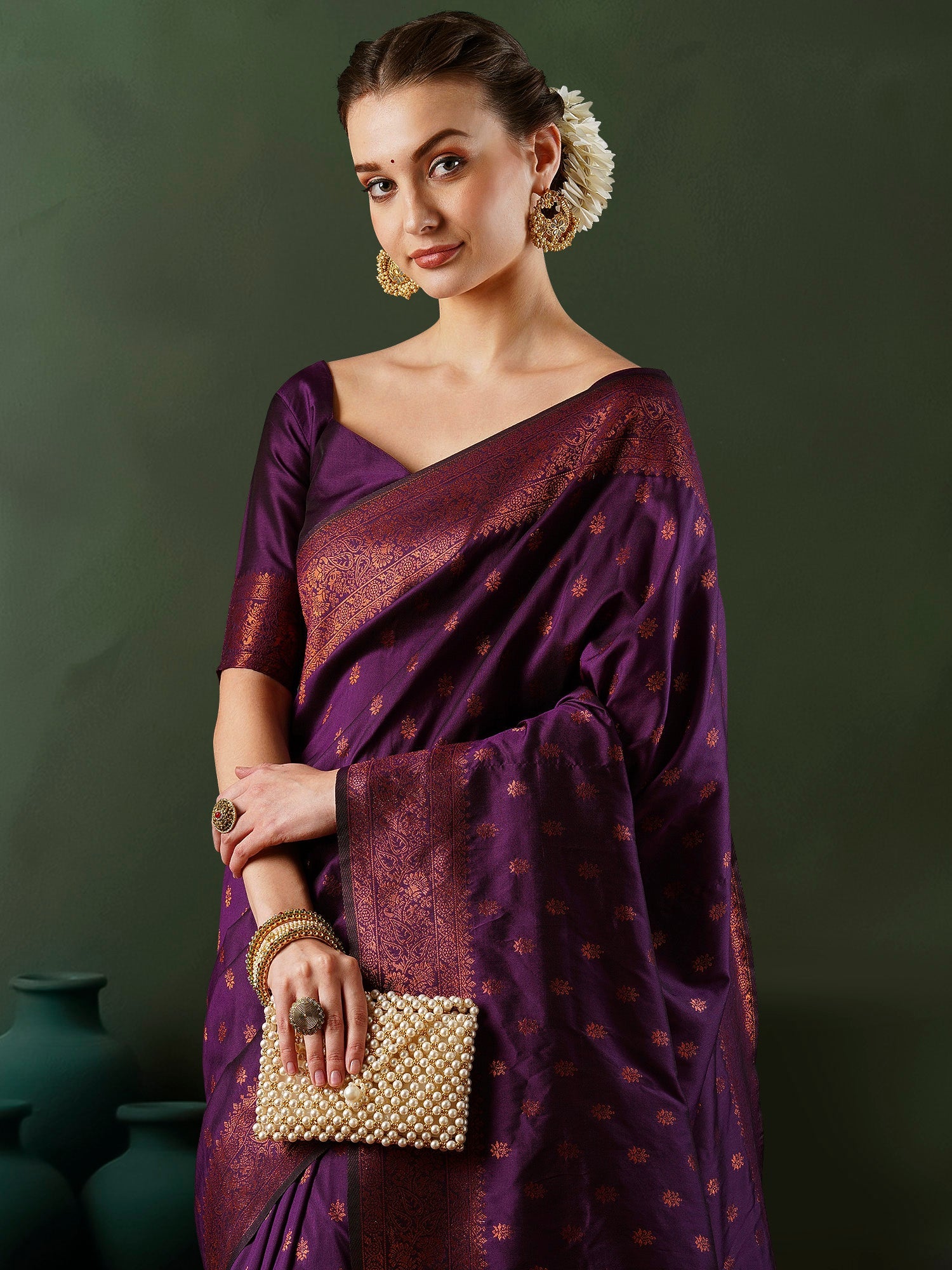 Purple Banarasi Silk Saree - Ressa