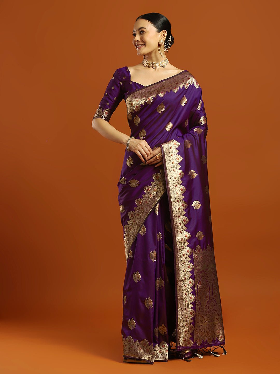 Purple Banarasi Silk Saree - Ressa
