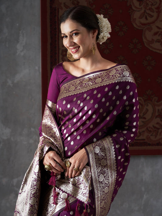 Purple Banarasi Silk Saree - Ressa