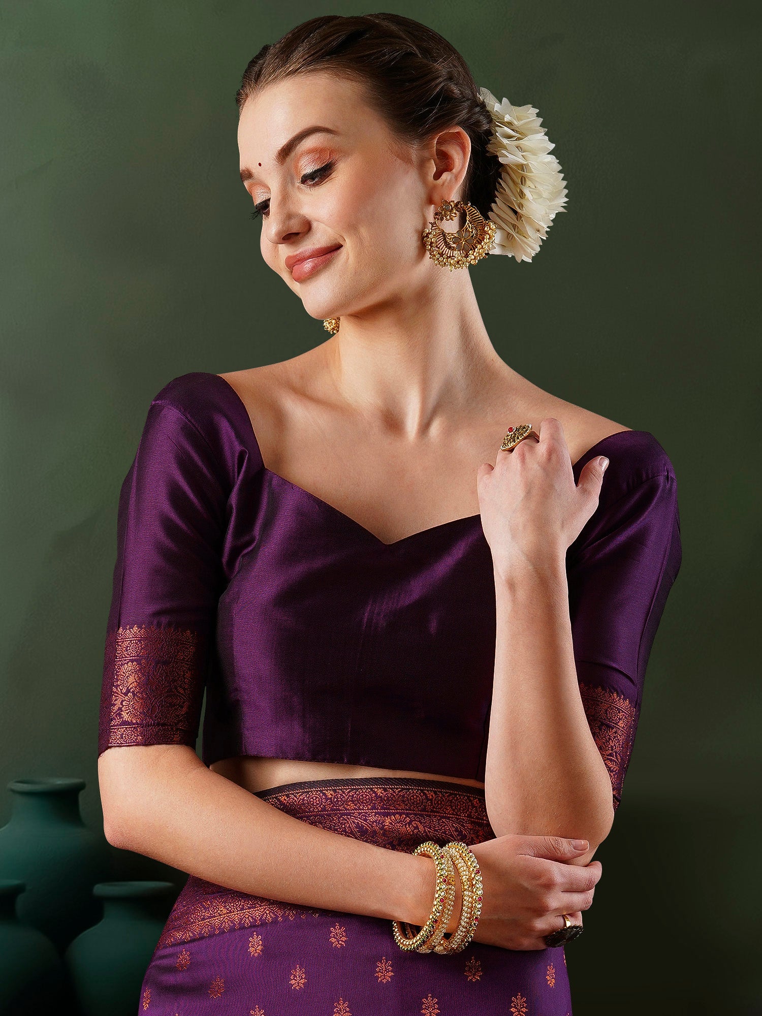 Purple Banarasi Silk Saree - Ressa