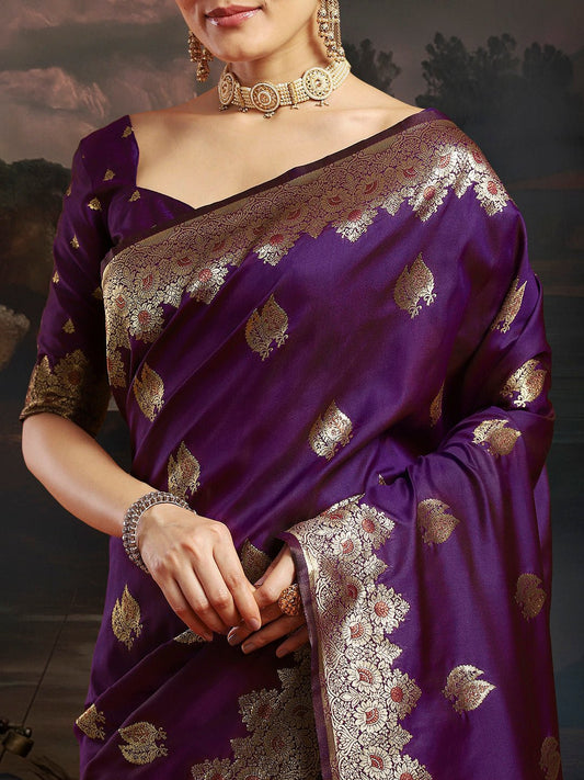 Purple Banarasi Silk Saree - Ressa