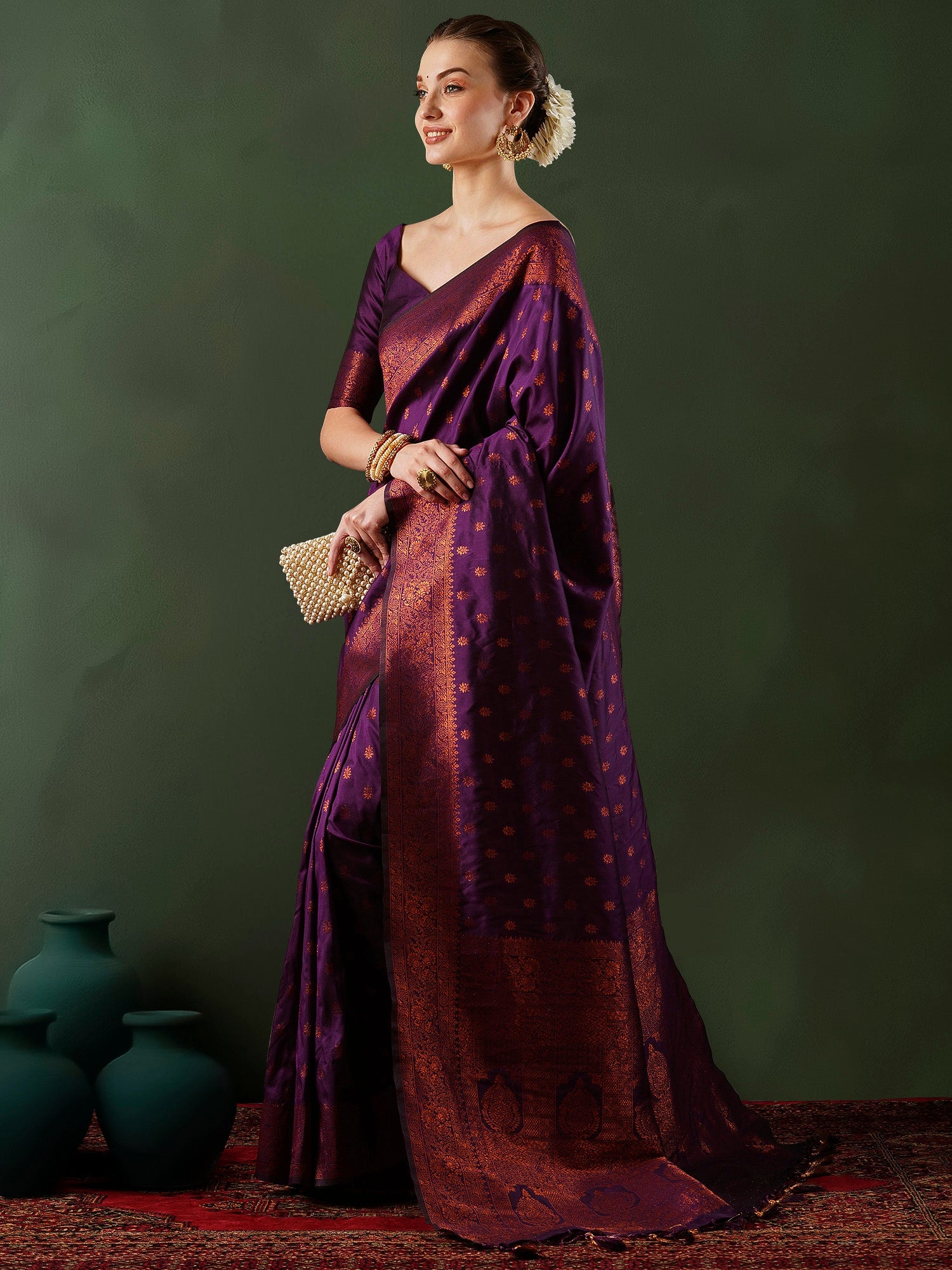 Purple Banarasi Silk Saree - Ressa