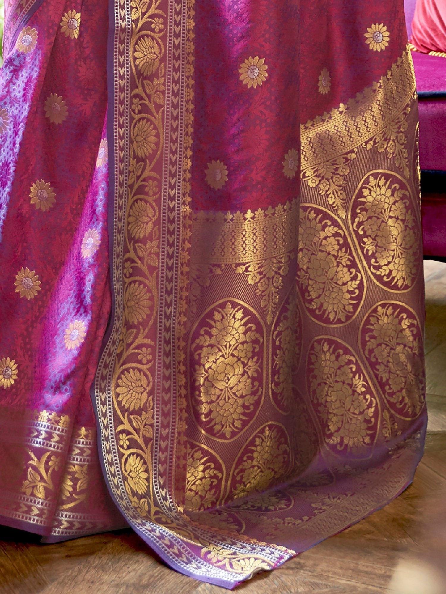 Purple Banarasi Silk Saree with Gold Zari Weave Saree - Ressa