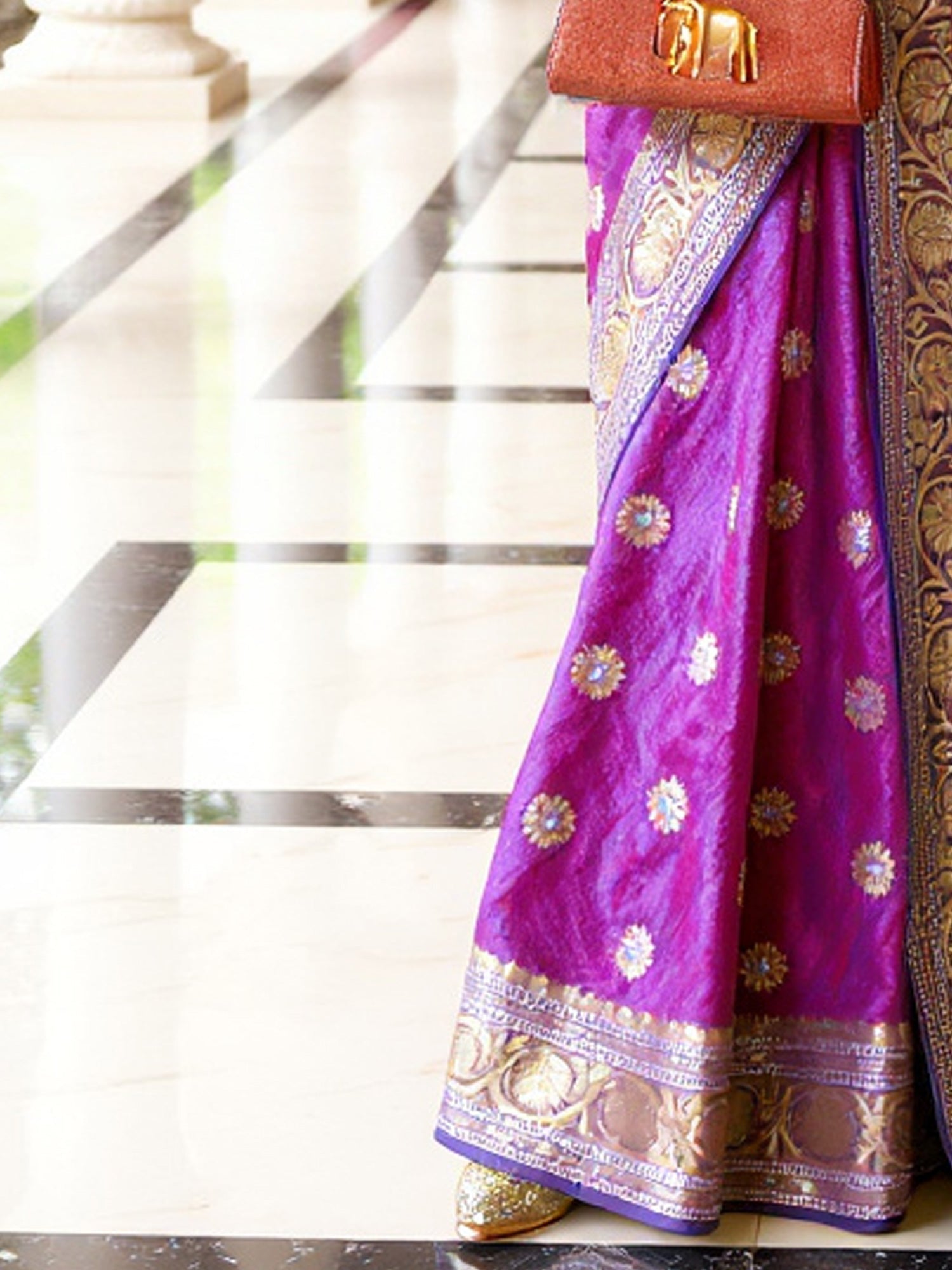 Purple Banarasi Silk Saree with Gold Zari Weave Saree - Ressa