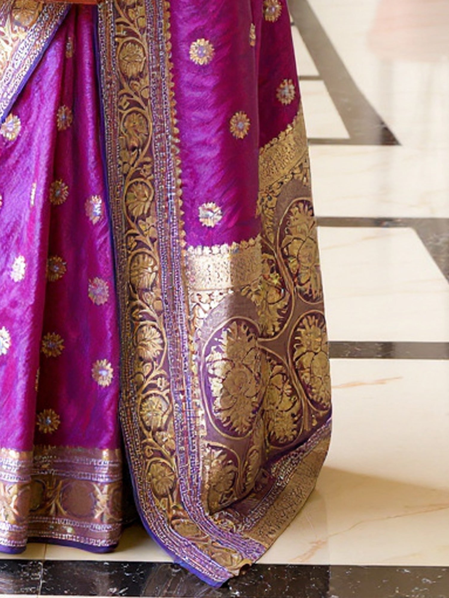 Purple Banarasi Silk Saree with Gold Zari Weave Saree - Ressa