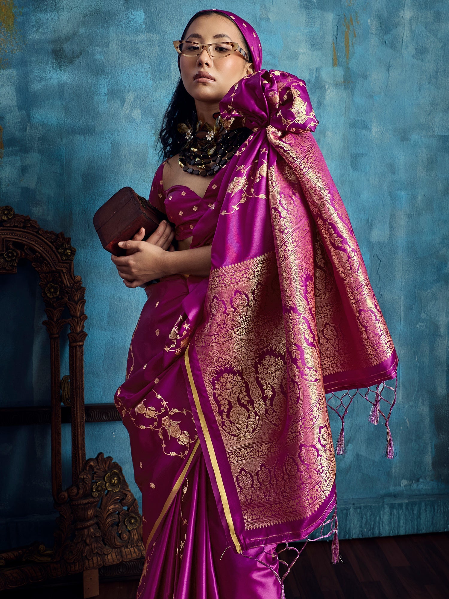 Purple Banarasi Silk Saree with Heritage Motifs - Ressa