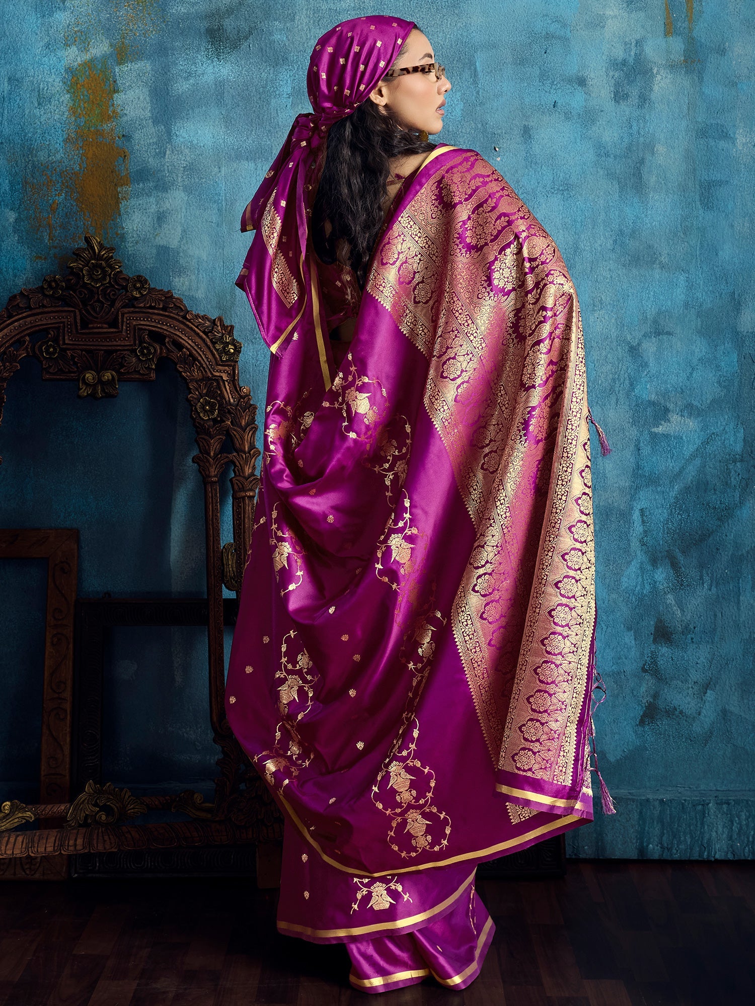 Purple Banarasi Silk Saree with Heritage Motifs - Ressa