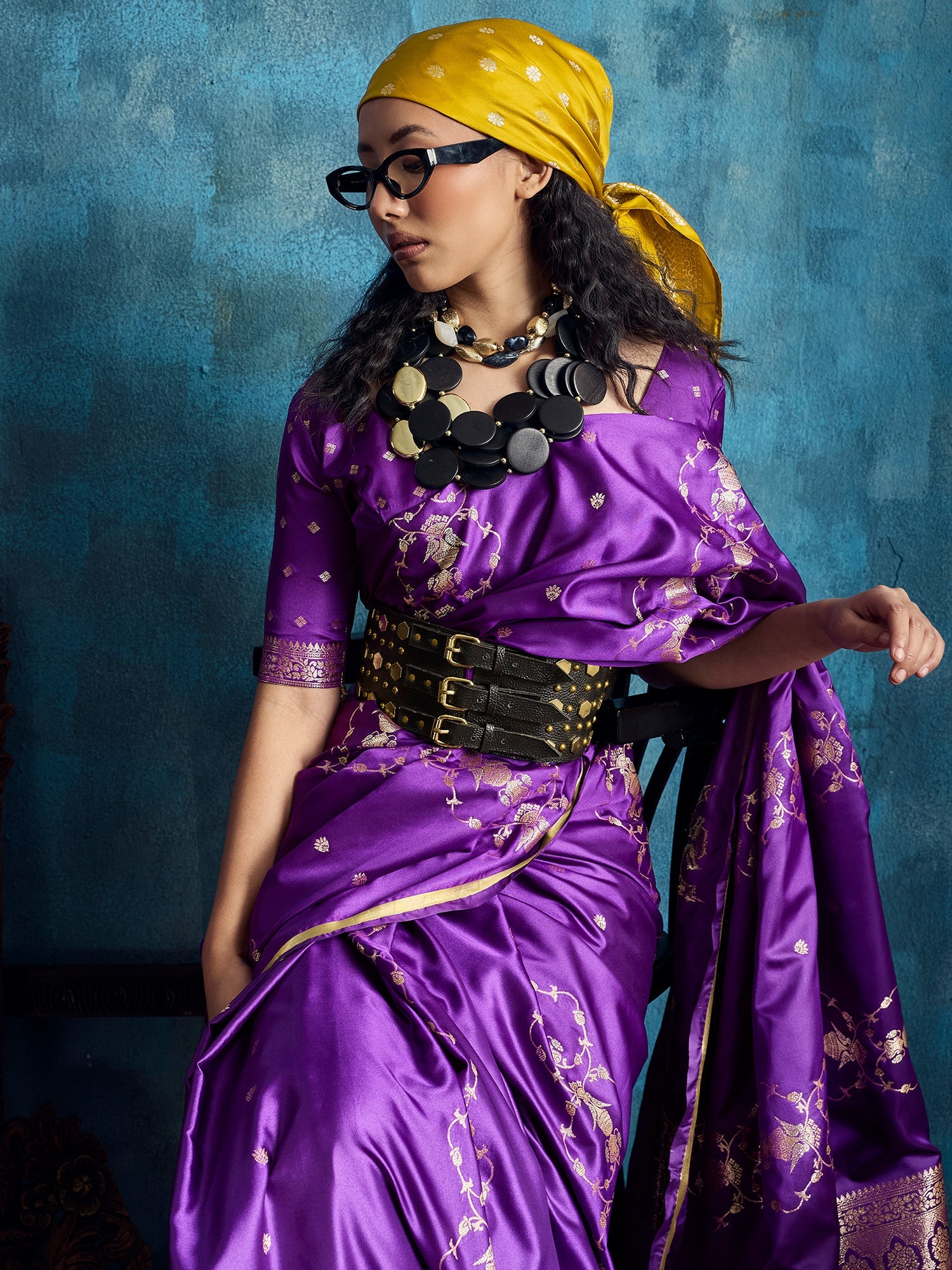 Purple Banarasi Silk Saree with Heritage Motifs - Ressa