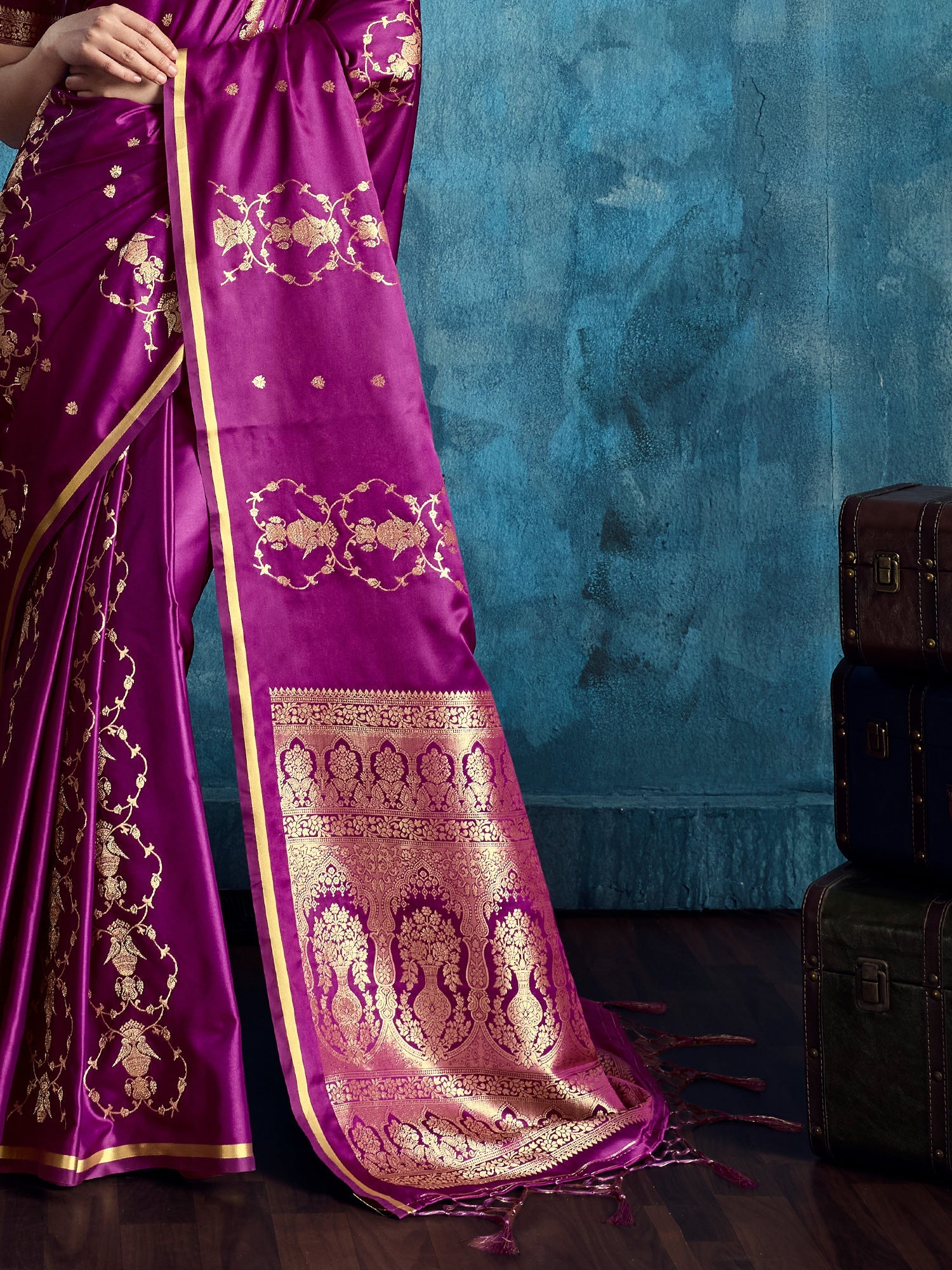 Purple Banarasi Silk Saree with Heritage Motifs - Ressa