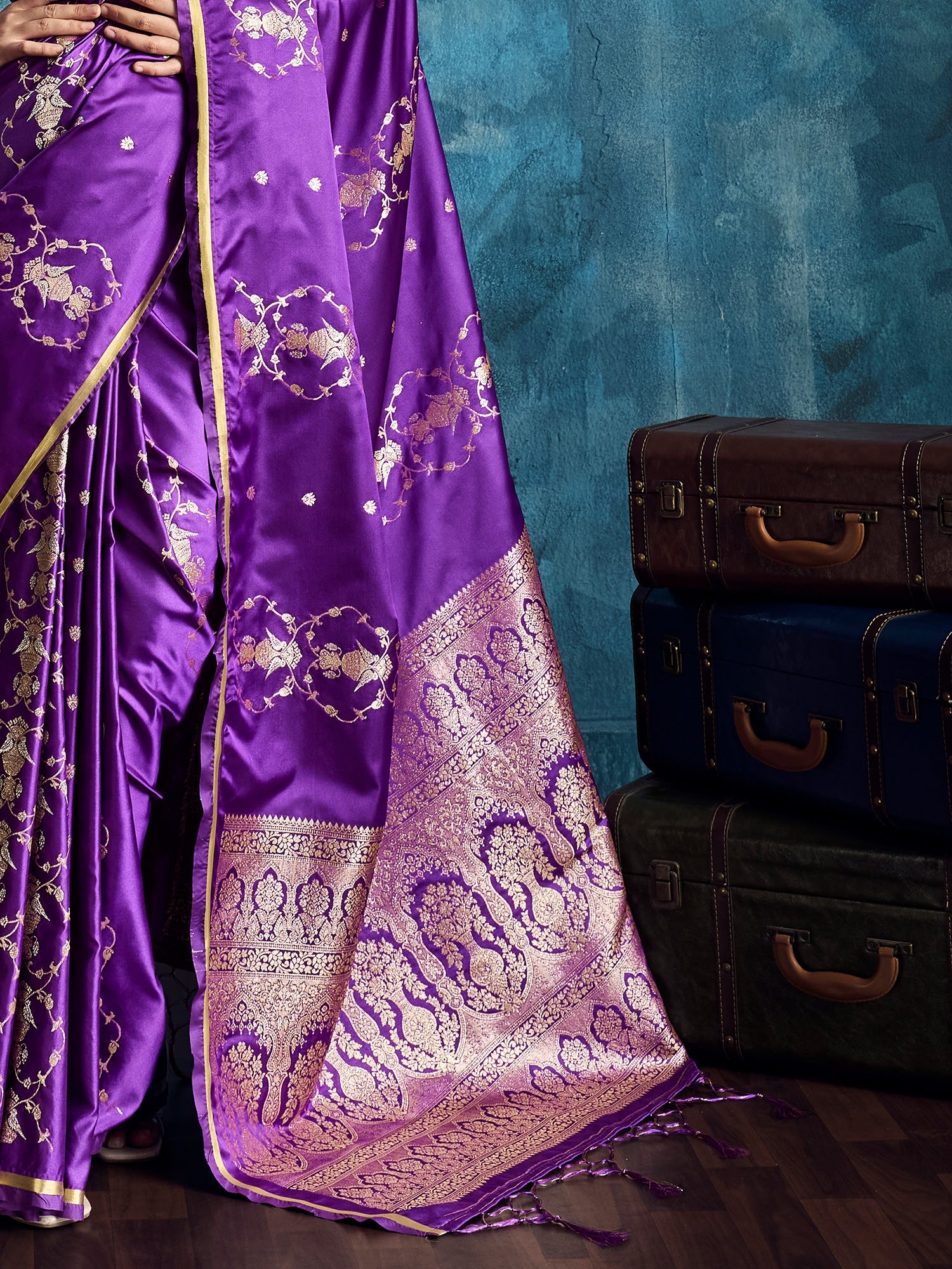 Purple Banarasi Silk Saree with Heritage Motifs - Ressa
