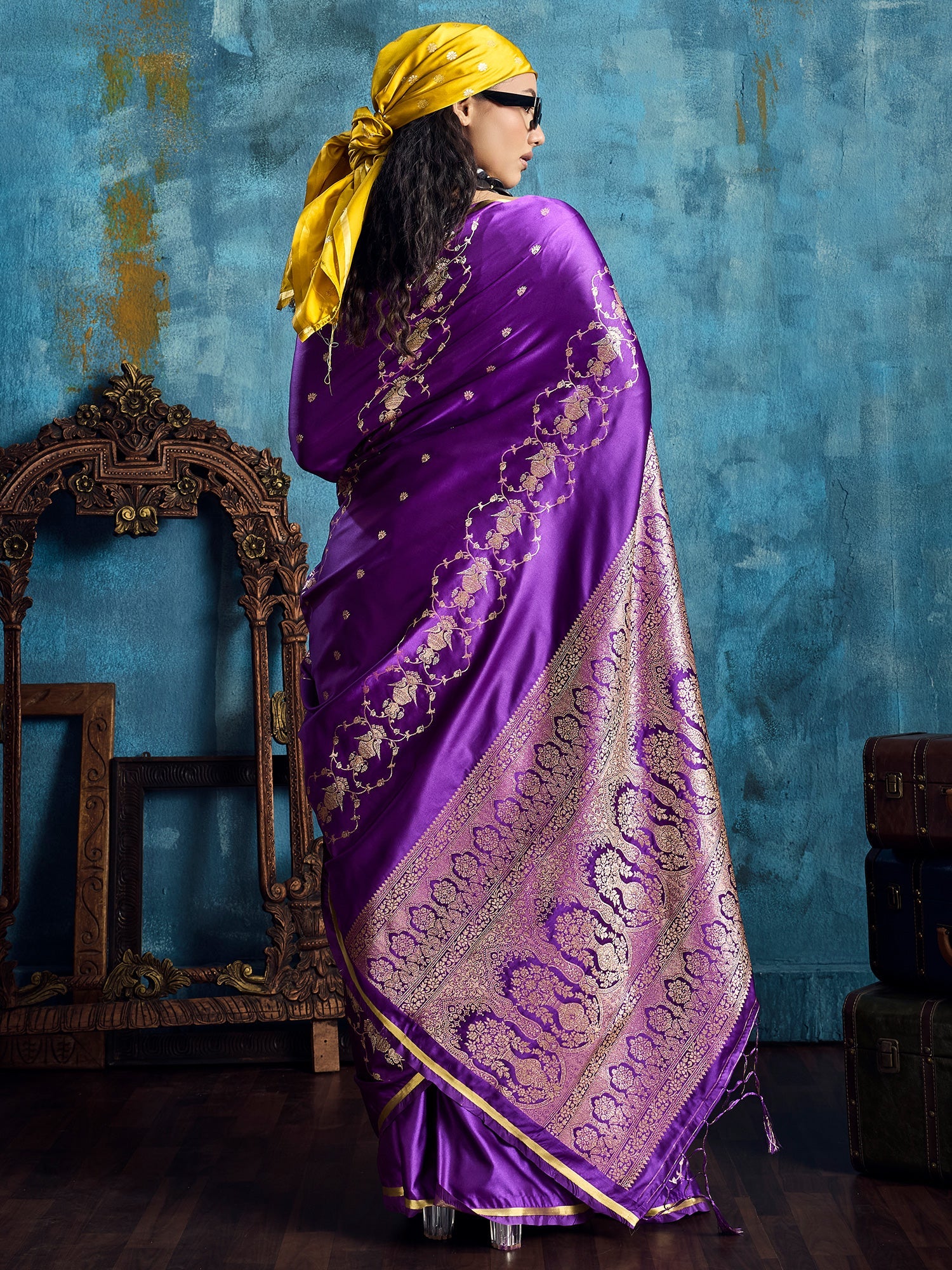 Purple Banarasi Silk Saree with Heritage Motifs - Ressa