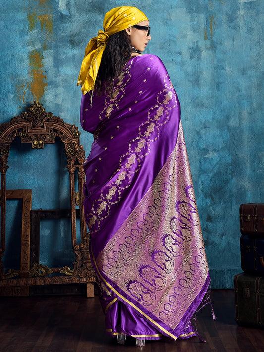 Purple Banarasi Silk Saree with Heritage Motifs - Ressa