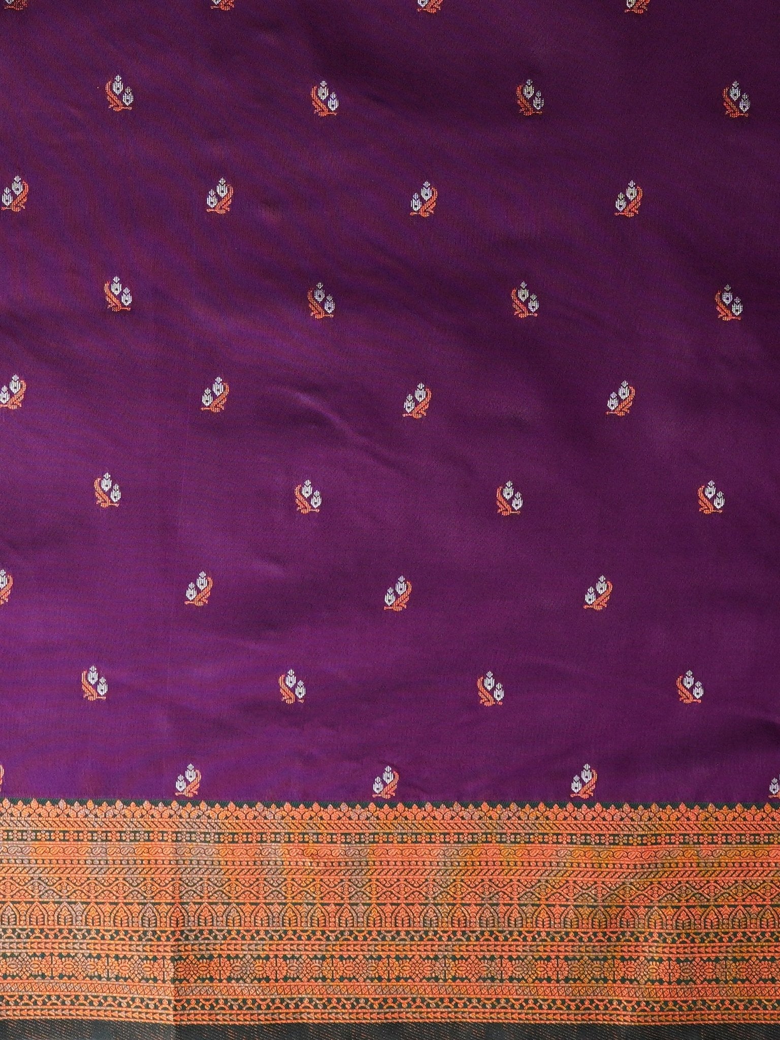 Purple Banarasi Silk Saree with Meenakari Bootis & Antique Gold Border - Ressa