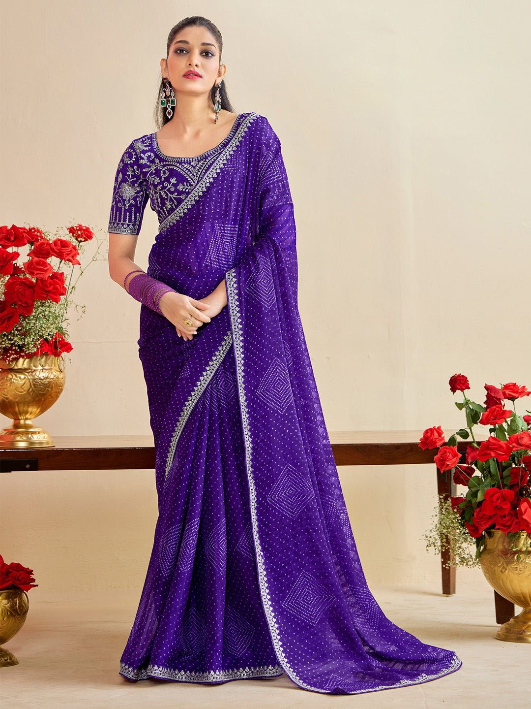 Purple Bandhani Georgette Saree - Ressa