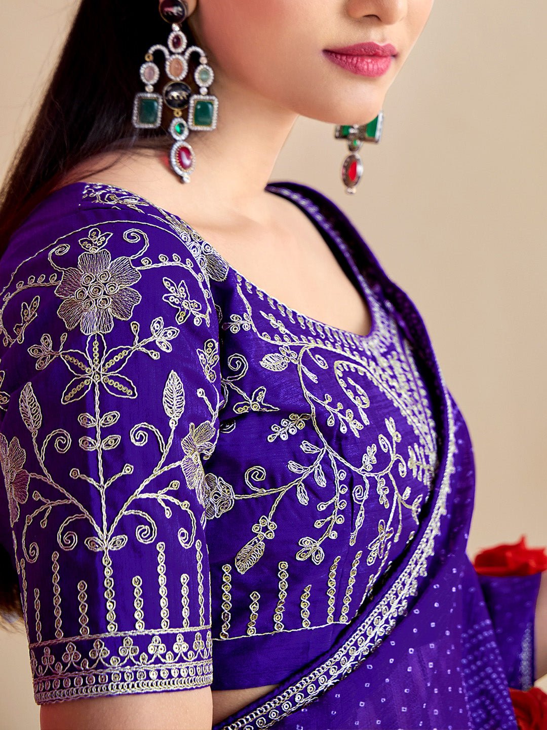 Purple Bandhani Georgette Saree - Ressa