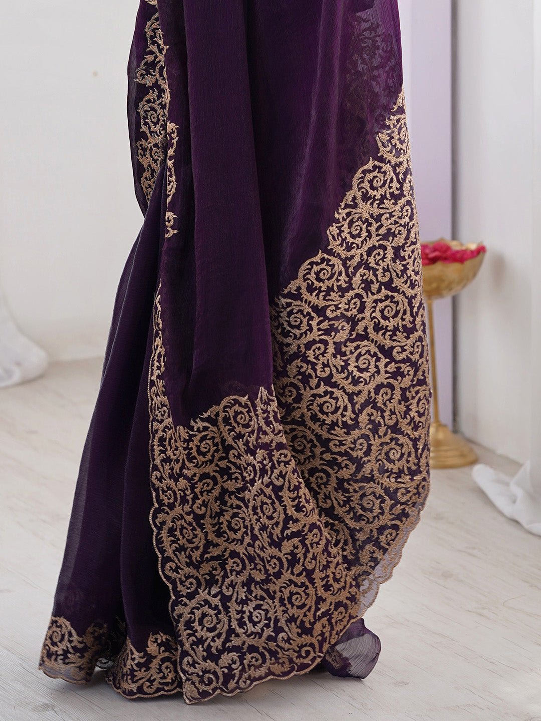 Purple Chiffon Embroidered Border Saree - Ressa
