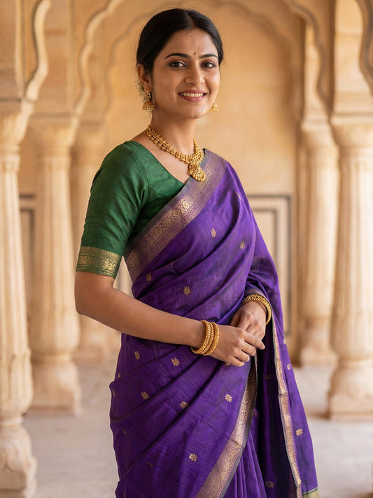 Purple Chiffon Maheshwari Silk Saree - Ressa