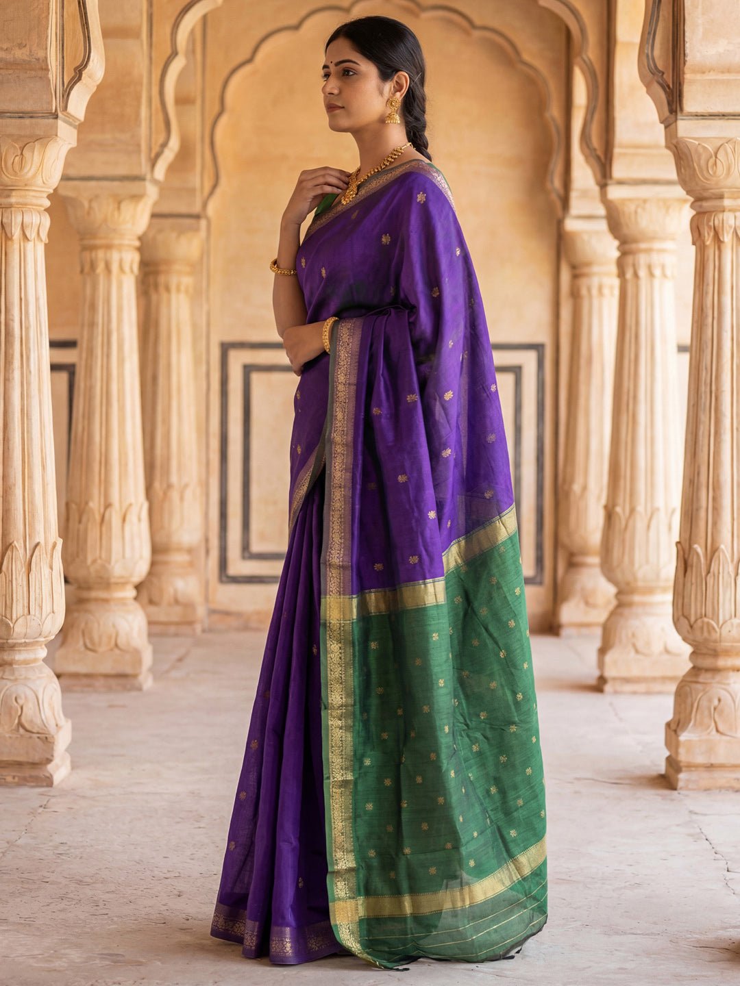 Purple Chiffon Maheshwari Silk Saree - Ressa