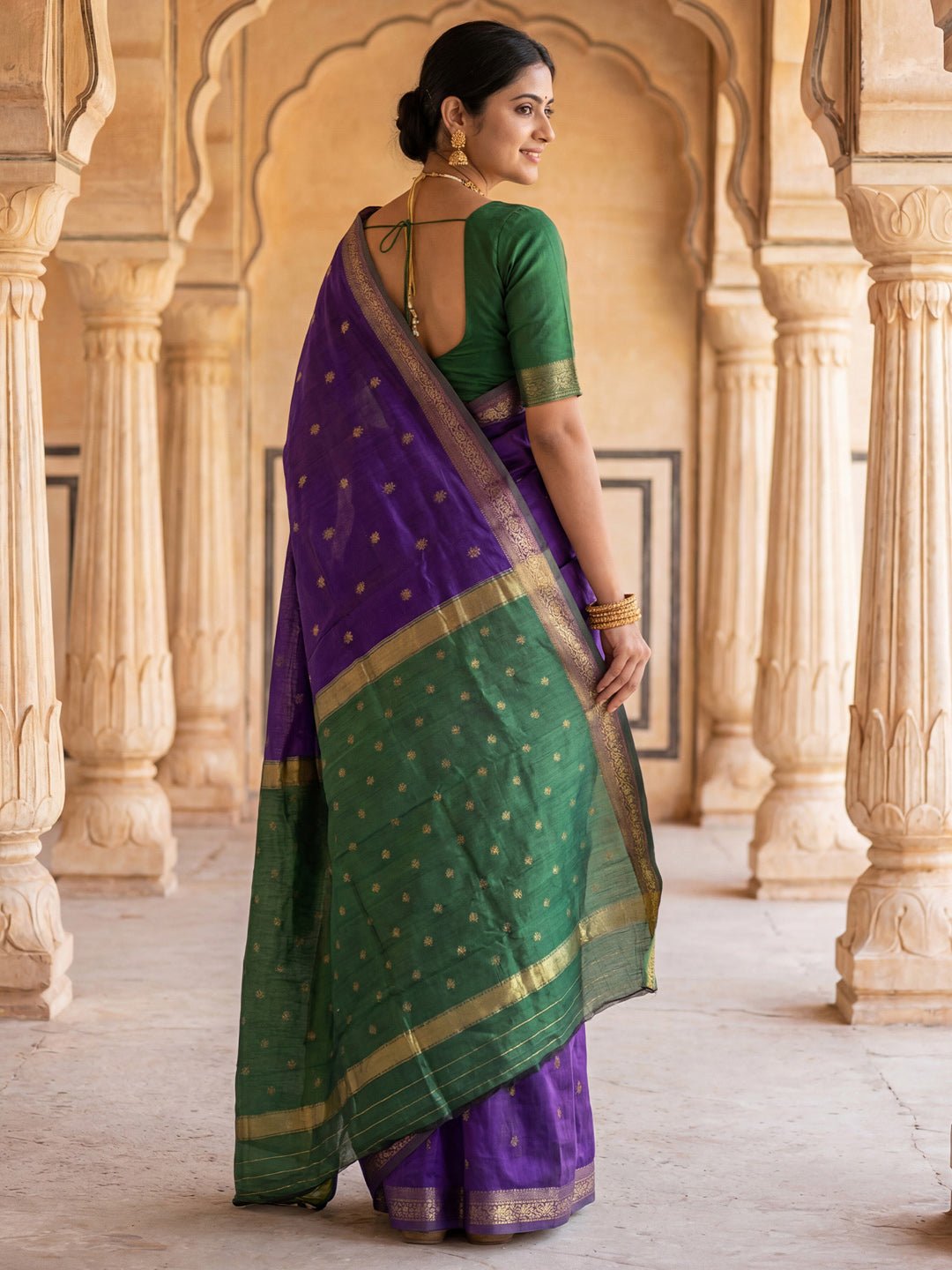Purple Chiffon Maheshwari Silk Saree - Ressa