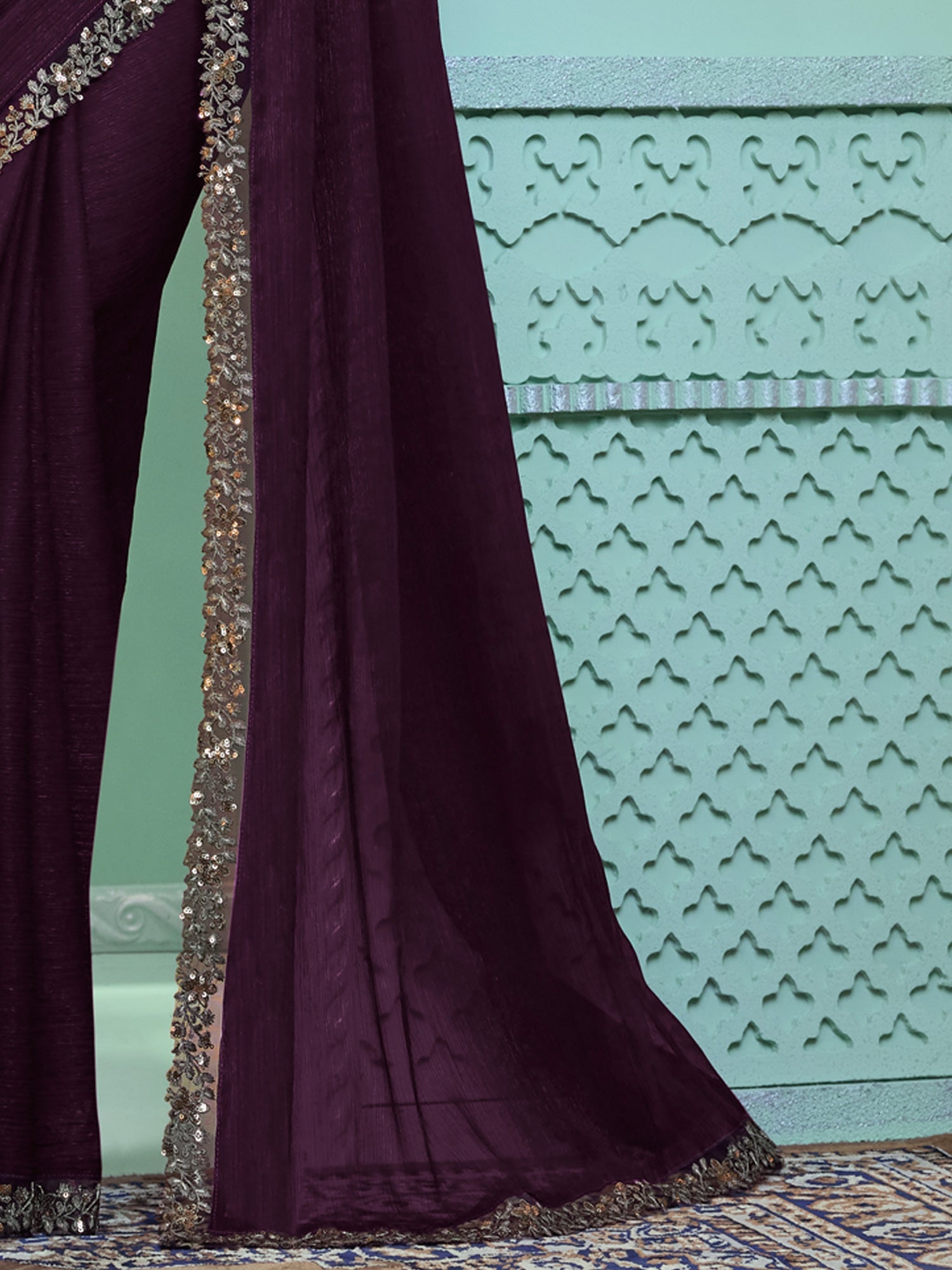 Purple Chiffon Saree with Embroidered Blouse - Ressa