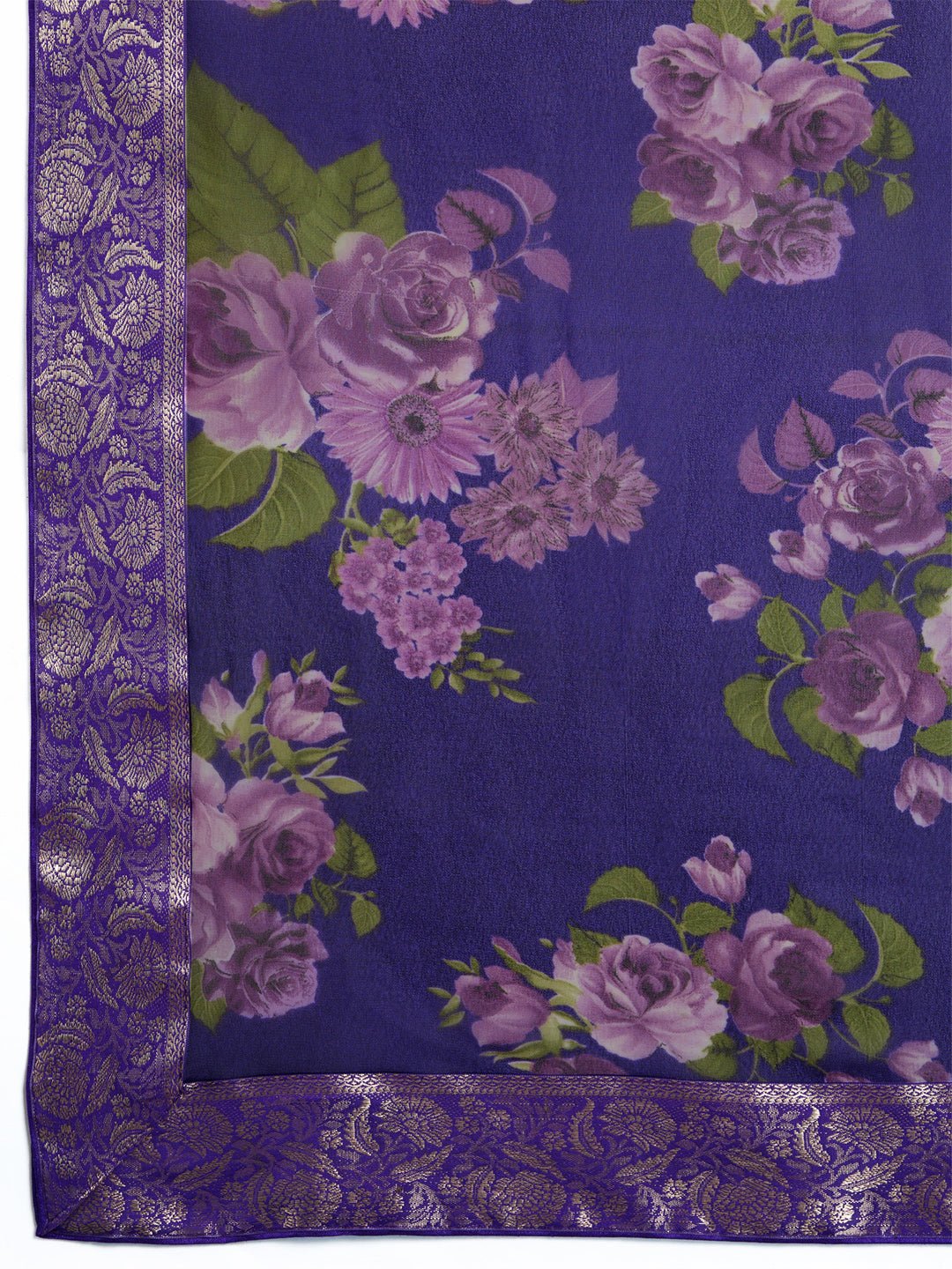 Purple Chiffon Saree with Floral Prints - Ressa